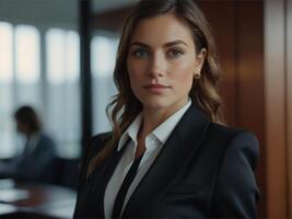 AI generated Energetic Business  Woman in Black Suit photo