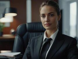 AI generated Energetic Business  Woman in Black Suit photo