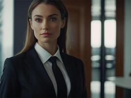 AI generated Energetic Business  Woman in Black Suit photo