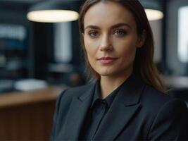 AI generated Energetic Business  Woman in Black Suit photo