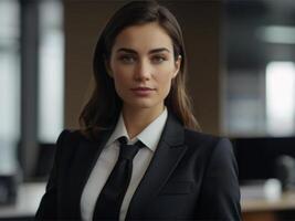 AI generated Energetic Business  Woman in Black Suit photo