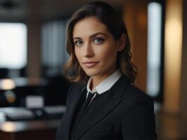 AI generated Energetic Business  Woman in Black Suit photo