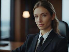 AI generated Energetic Business  Woman in Black Suit photo