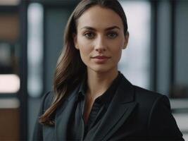 AI generated Energetic Business  Woman in Black Suit photo