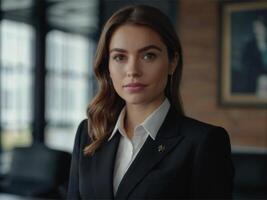 AI generated Energetic Business  Woman in Black Suit photo