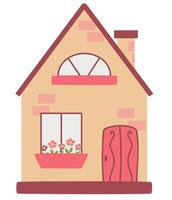 Vector sweet home, house clipart, pink house with flowers, vector illustration