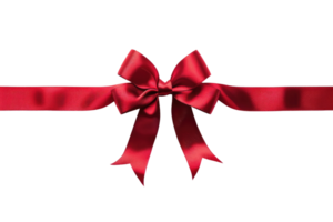 AI generated red gift present ribbon with bow in center, isolated on transparent background png