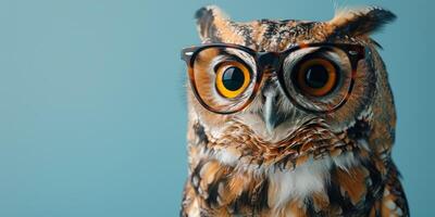AI generated Owl Wearing Glasses Close Up photo
