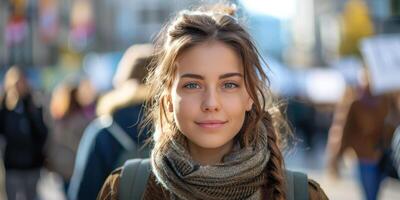 AI generated Girl With Braids Standing in Front of Group photo