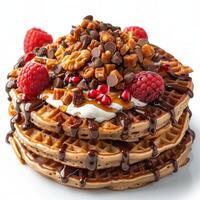 AI generated Stack of Pancakes Topped With Fruit and Chocolate photo