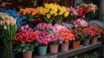 ai generado vistoso flores en mesa foto