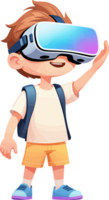 ai generiert glücklich Junge tragen virtuell Wirklichkeit vr Headset Karikatur, virtuell Wirklichkeit zum Unterhaltung, futuristisch Technologie, Clever Gerät Innovation, virtuell Digital Welt Thema png