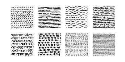 conjunto de mano dibujado texturas líneas con diferente densidad y inclinación. eclosión dibujado con bolígrafo. vector