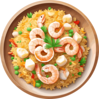 AI generated Yummy spicy fried rice and shrimps recipe, design element for Asian food recipe and idea, seafood, traditional cuisine, cooking and kitchen decor, meal, calories png