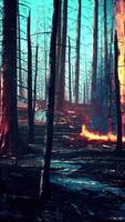 Forest fire with fallen tree is burned to the ground video