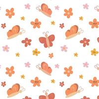 Vector butterfly and flowers pattern, summer pattern, cute children's print, wrapping paper