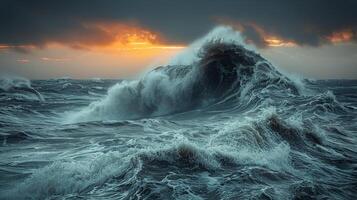 AI generated Massive Wave Surging in Open Sea photo