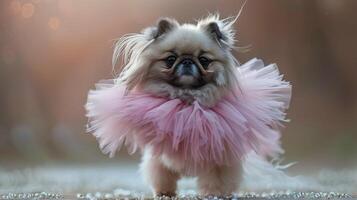 AI generated Small Dog Wearing Pink Dress photo