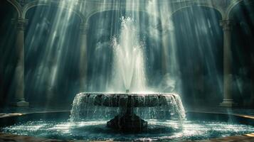 AI generated Fountain With Lights Shining Down photo