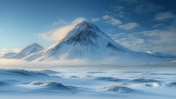 ai generado cubierto de nieve montaña debajo azul cielo foto