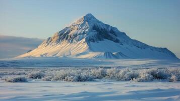 AI generated Snow-Covered Mountain Under Blue Sky photo