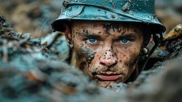 AI generated Man With Mud on Face and Helmet photo