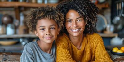 AI generated Woman and Child Sitting at a Table photo