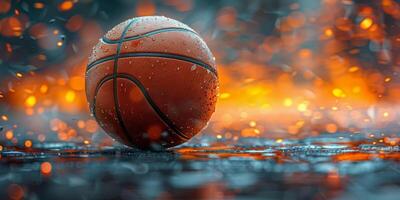 AI generated Basketball on Basketball Court photo