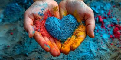 AI generated Person Holding Out Hands With Colored Powder Heart photo