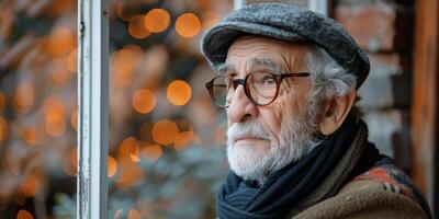 ai generado más viejo hombre en lentes y sombrero foto