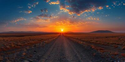 AI generated Sun Setting Over Barren Plain photo