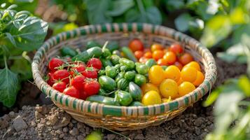 AI generated Basket Filled With Various Vegetables photo