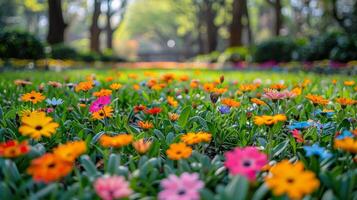 AI generated Flowers Scattered in Grass photo