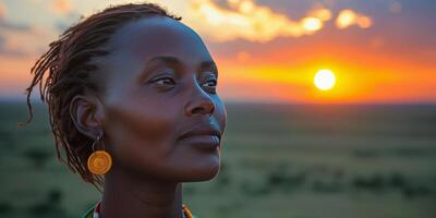 AI generated Woman Standing in Front of a Sunset photo
