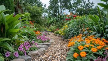 ai generado vistoso flor jardín en lleno floración foto