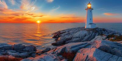 AI generated Lighthouse Standing on Rocky Shore. photo