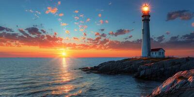 AI generated Lighthouse Standing on Rocky Shore. photo