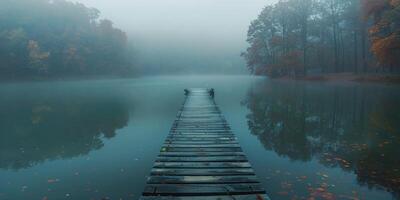 ai generado muelle en el medio de un lago foto