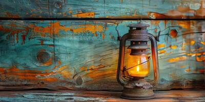 AI generated Lit Candle on Wooden Table photo