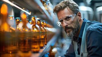 AI generated Man Sitting at Bar Holding Glass of Beer photo