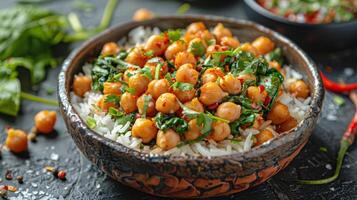 AI generated Close Up of a Bowl of Food on a Table photo