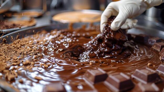 AI generated Person Spreading Chocolate on Tray With White Glove photo