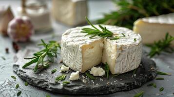 AI generated Cheese With Herbs on Cutting Board photo