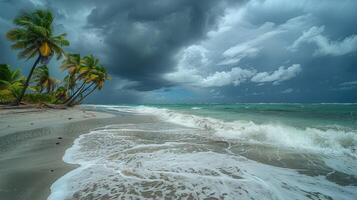 AI generated Storm Approaching Beach With Palm Trees photo