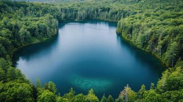 AI generated Large Lake Surrounded by Trees in Forest photo