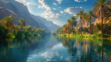 AI generated River With Palm Trees photo