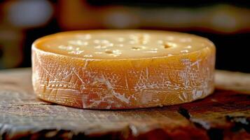 AI generated Cheese on Wooden Table photo