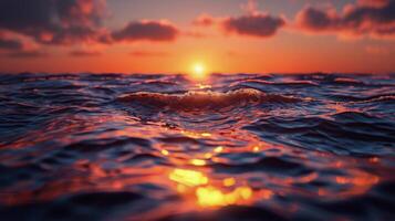 AI generated Sun Setting Over Ocean Waves photo