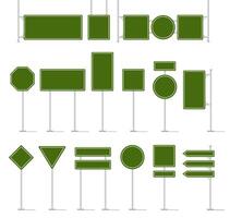 Road traffic signboard. Green traffic signs, direction sign board mockup, street location arrows and warning highway square text panel and billboard vector isolated icon set