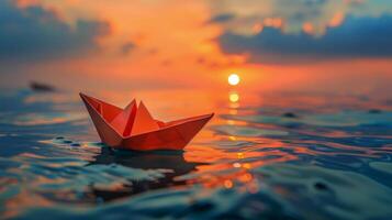 AI generated Paper Boat Floating on Water photo